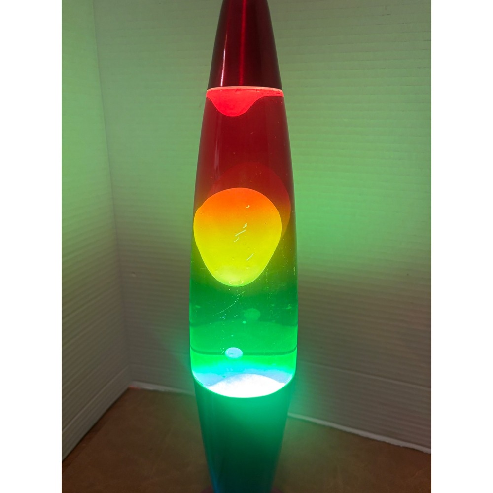 Tri-Color Lava Lamp Red Yellow Green Gradient Motion Light Metallic Red Base